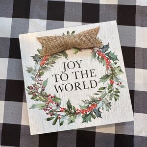 Joy to the World Holiday Sign with Burlap Bow